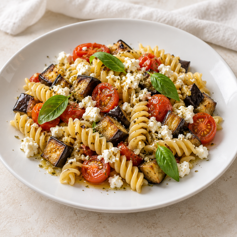 RICETTA: Pasta proteica / Keto con melanzane, pomodorini e feta light