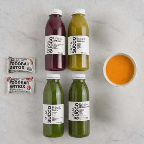 TRATTAMENTO DETOX 1 giorno : Estratti + Barrette + Vellutata