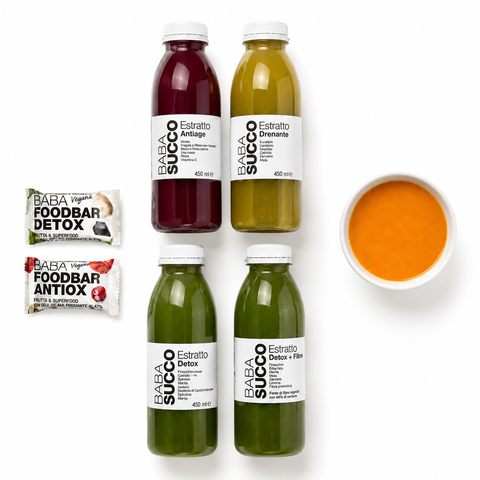 TRATTAMENTO DETOX 1 giorno : Estratti + Barrette + Vellutata